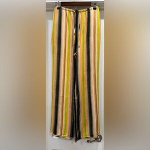 Topshop ASOS Satin Tie-Waist Wide Leg Peachy Striped Pants Size 8-10